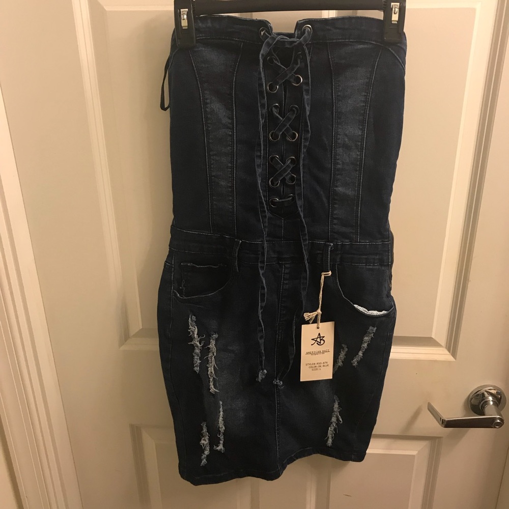 Denim Lace Up Dress